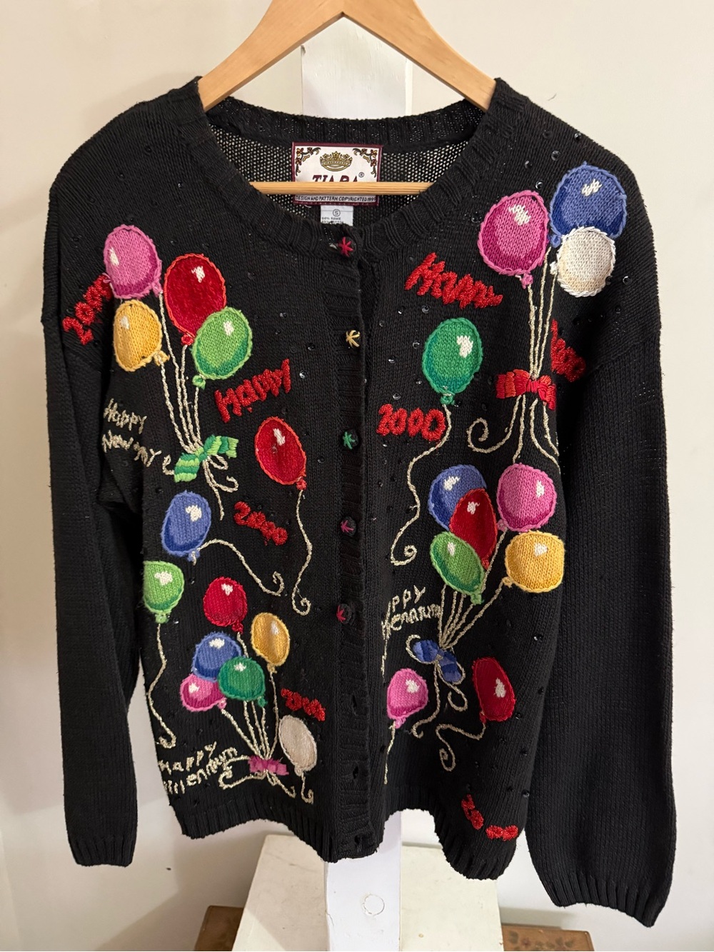 Vintage Tiara International "Happy New Year 2000" Cardigan